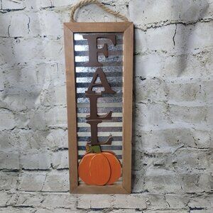 Dan Dee Fall w Pumpkin Wood Metal Wall Door Hanging  Autumn Greetings  16 x 6"